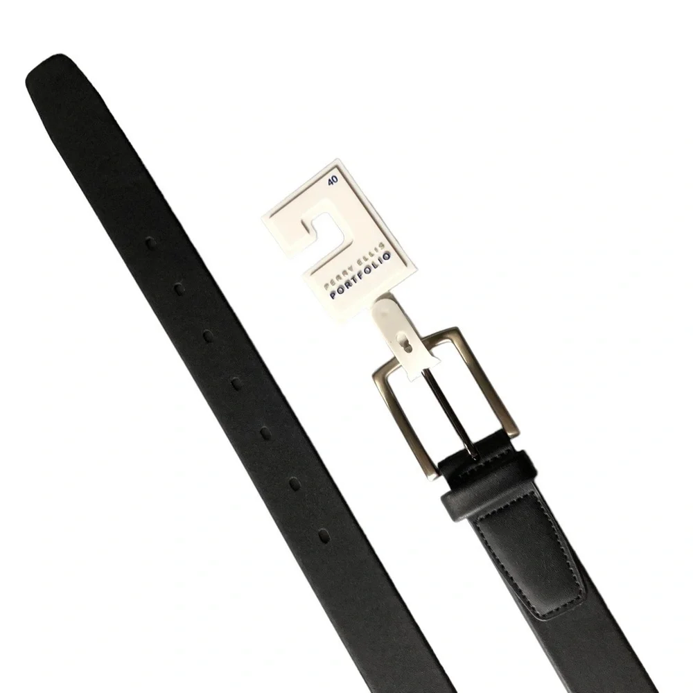 Perry Ellis Dress Belt Portfolio Faux Leather Black 40